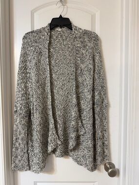 Alythea Marled Black & White Open-Front Knit Cardigan